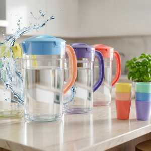 Premium 2.8 Liter Water Jug with 6 Glasses – Unbreakable Plastic Drinkware Set for Home & Office (Random Color)