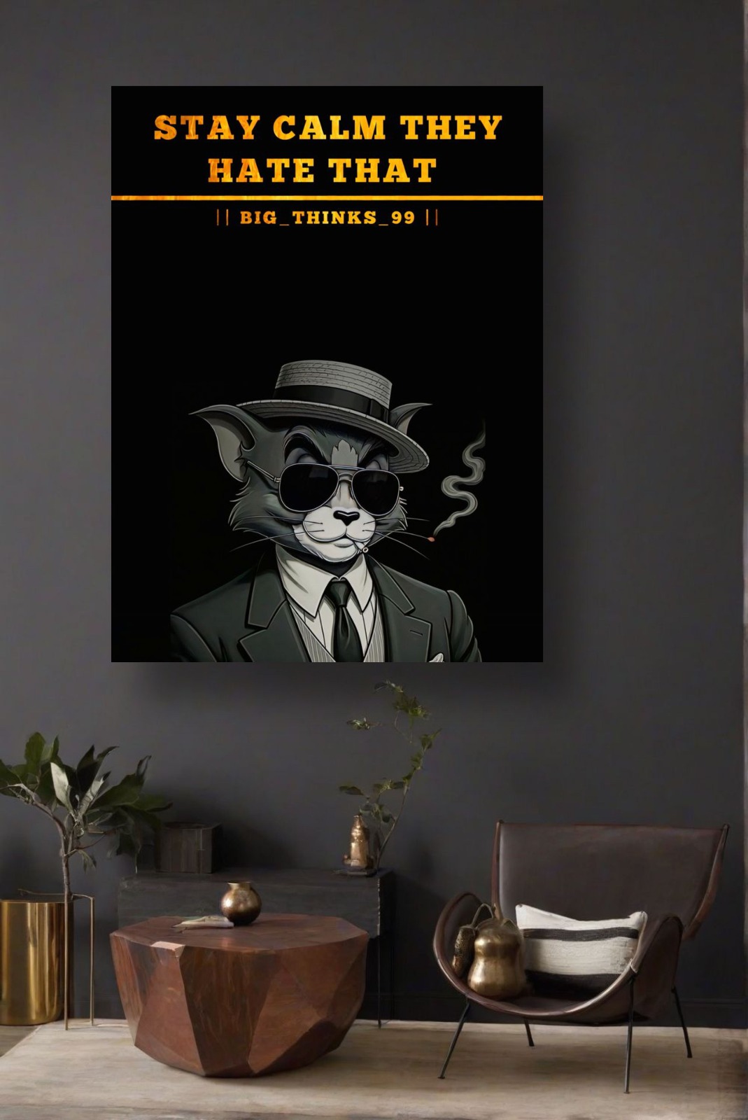 Stay Calm They Hate That” Framed Wall Art – Stylized Cat Portrait with Quote, 12x16 - Image 2
