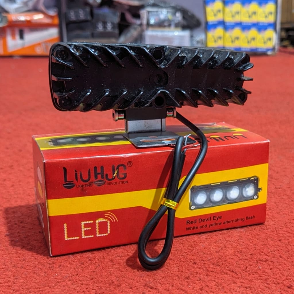 4 Lens Flasher Fog Light 40W – Dual Color White & Yellow LED Strobe Light for Bike & Car (DC 9V–80V) - Image 4