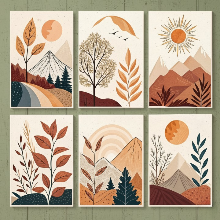Hills Moon Sun Leaves Wooden Wall Art – 6 Piece Decorative Frame Set Made With Wooden Stickytile, Size 8x11 Inches Each, Easy To Mount With Double Tape - Image 3