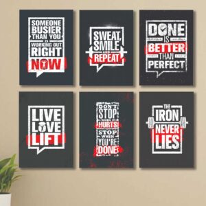 6 PC Wall Decor Cardboard Phototiles With Double Sided Back Sticking Build Your Body Gym Quotes
