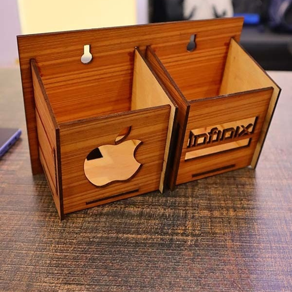 Wall Mounted Wooden Mobile Charging Holder – Phone & Charger Organizer for Home & Office - Image 3