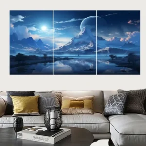 Set of 3 Surreal Landscape Wall Art Frames – 8x11" MDF Wood with Adhesive Backing