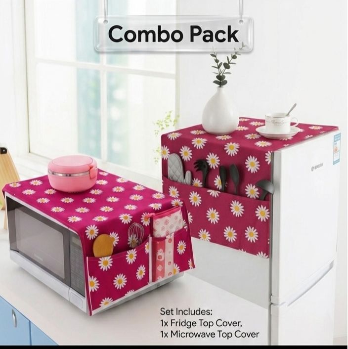 Microwave Oven & Refrigerator Top Cover Combo Pack – Dust-Proof Kitchen Appliance Protectors with Storage Pockets - Random color - Image 4