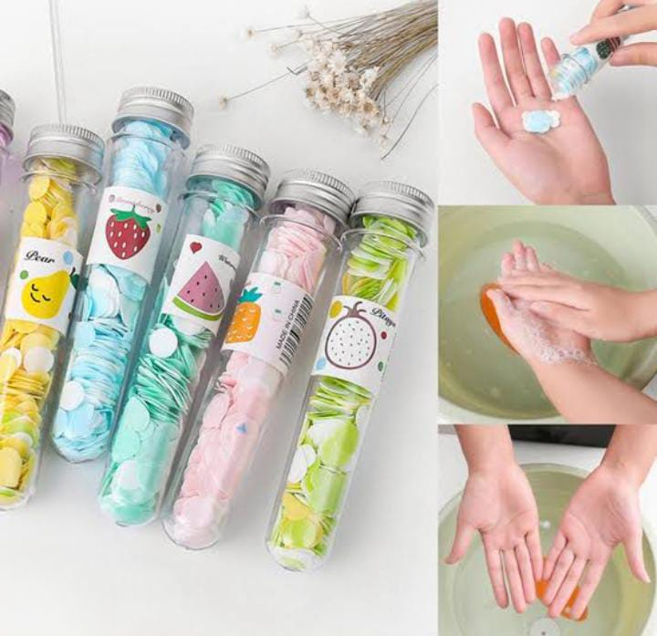 100 PCS Disposable Flower Paper Soap With Portable Tube Bottle – Multi-Color Travel Soap Sheets For Hand Washing, Camping, And Outdoor Use ( Random Color ) - Image 2