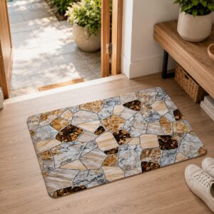Super Absorbent Non-Slip Bathroom Floor Mat - Quick-Dry Soft Marble Stone Design 23 × 15 inch