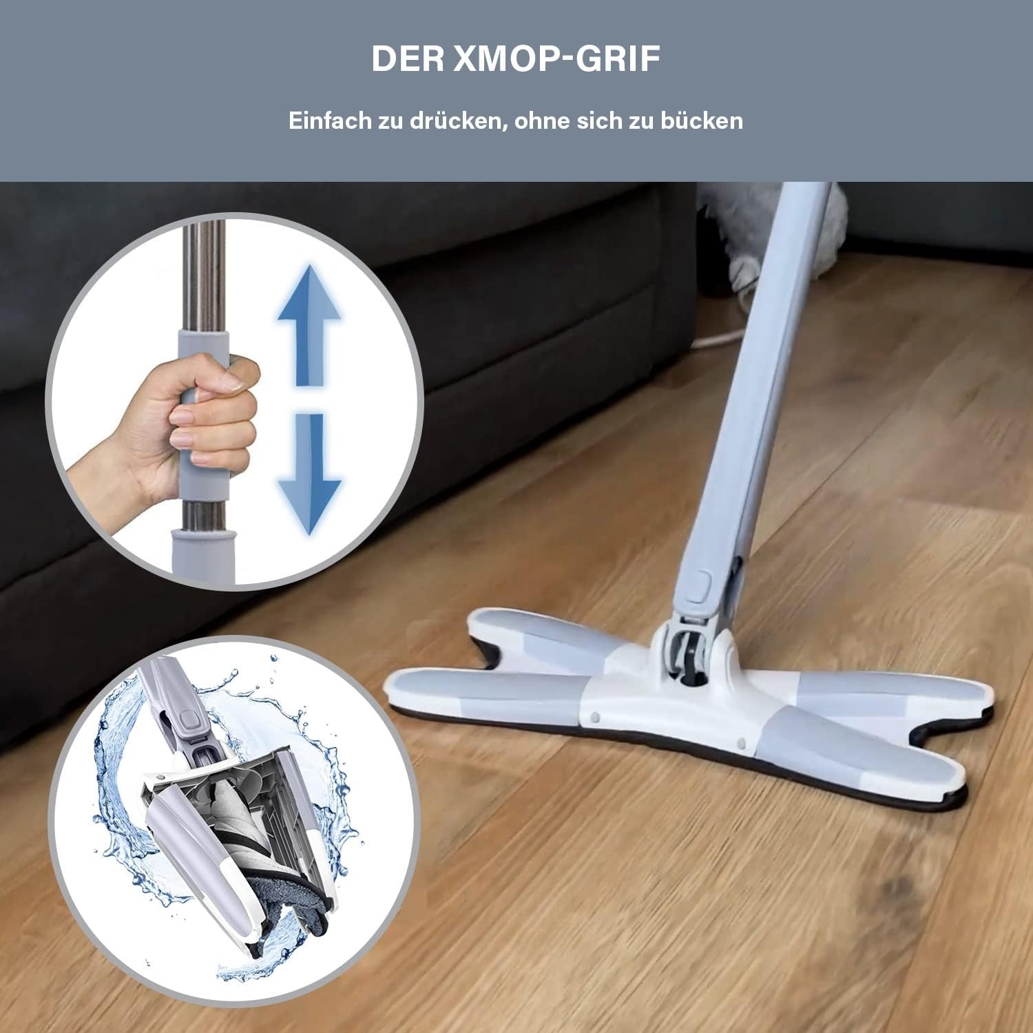 XMOP Floor Mop | Advanced Cleaning Technology | Easy Floor Wiping | Microfiber Head | Durable & Portable | With 1 Cloth - Image 3