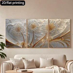 Luxury 3-Piece Floral Wall Frame Set – Gold & Pearl Dandelion Art on Textured Background