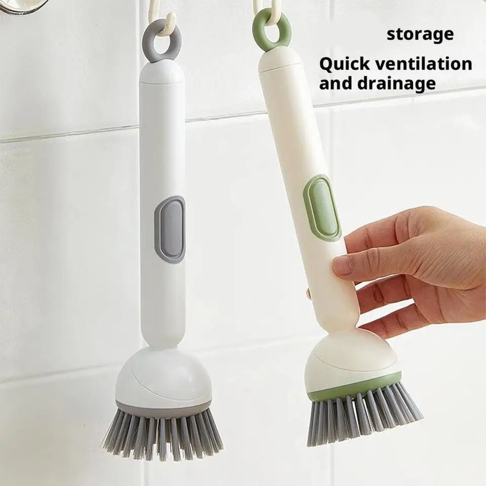 Kitchen Cleaning Adjustable Handle Brush With Soap Dispenser Refillable PET Portable Head For Dishes Pans Pots (Random Colour) - Image 4
