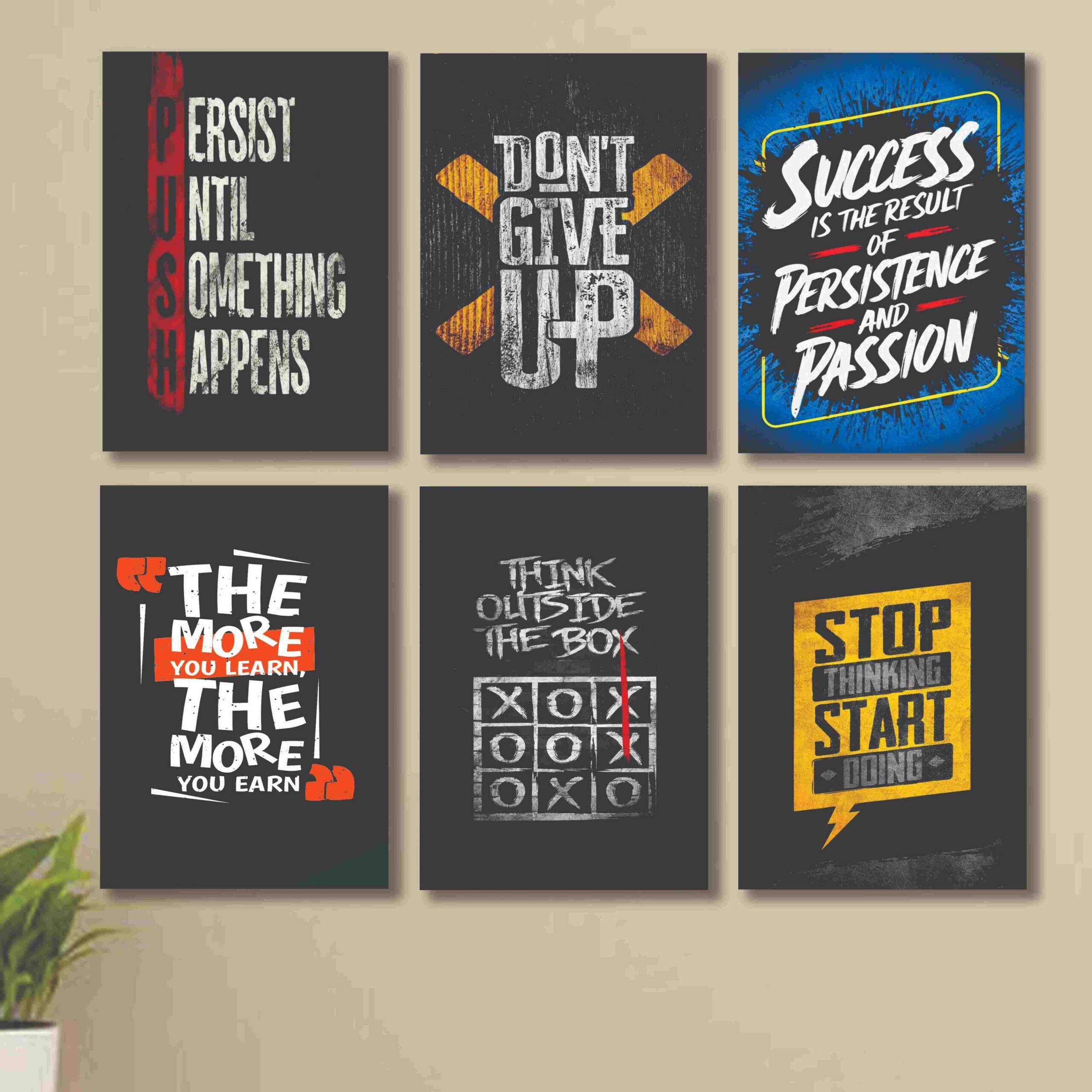 set of 6 Motivational sticky canvas frames for wall decore / sticky phototiles