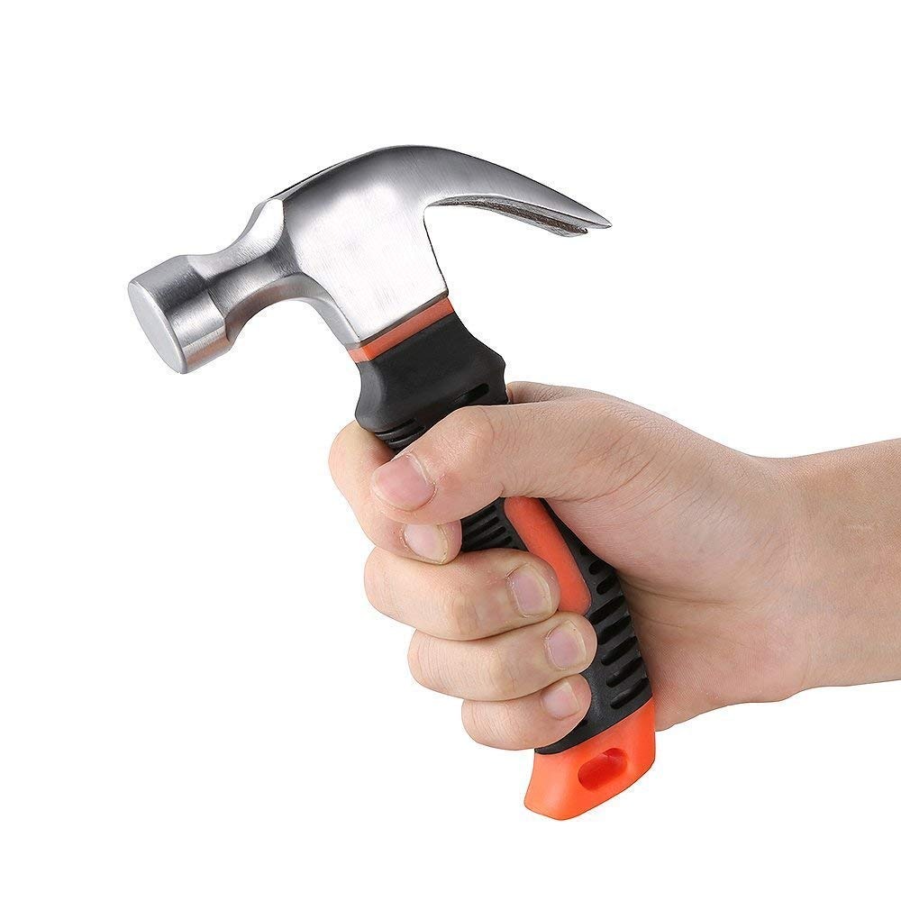 Small Heavy-Duty Stubby Claw Hammer - Polished Steel Head With Black Rubberized Grip And Red Accent For Precision And Control - Image 2