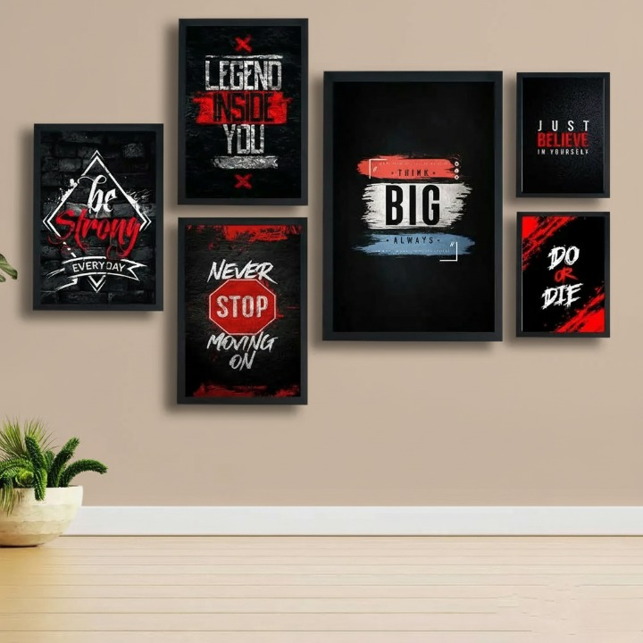 Motivational Wooden Wall Art Frame Set – 6 Pcs Inspirational Quotes | Be Strong, Think Big, Never Stop, Do or Die | Premium Quality Wooden Frames for Home & Office - Image 4