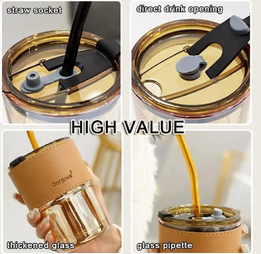 Reusable Coffee Mug with Straw – Leakproof Lid & Heat-Resistant PU Leather Sleeve for Hot & Cold Drinks (300ml) - Image 2