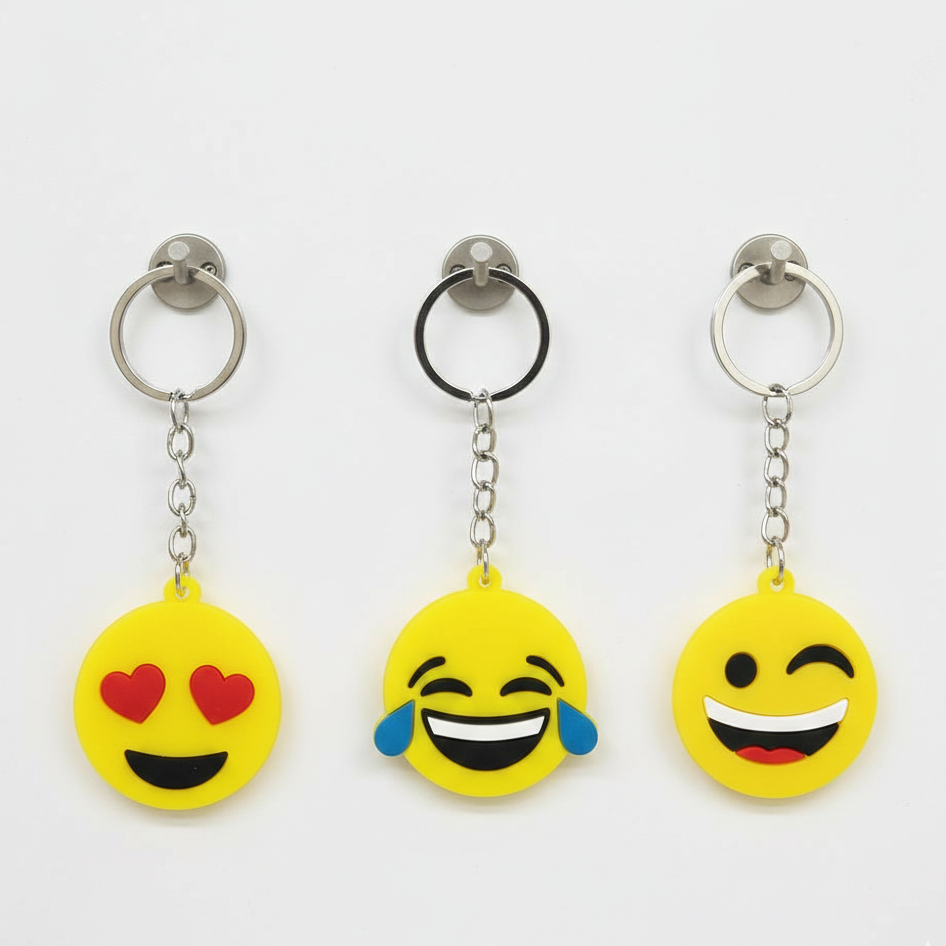 Pack of 3 Assorted Round Emoji Reaction Keychains – Plastic Smiley Face Charms (Random Designs) - Image 3