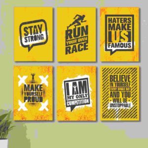 6 PC Wall Decor Cardboard Phototiles With Double Sided Back Sticking Exercise Quotes