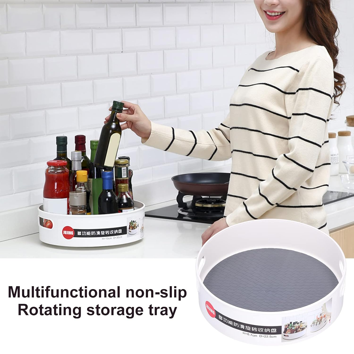 Home Rotating Storage Box with Open Handle Dining Table Fruit Organizer and Storage Rack (Large) - Image 4