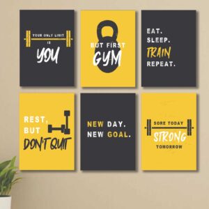 6 PC Gym Motivational Quote Wall Decor Cardboard Phototiles Inspiring And Energetic Decorative Fitness Art