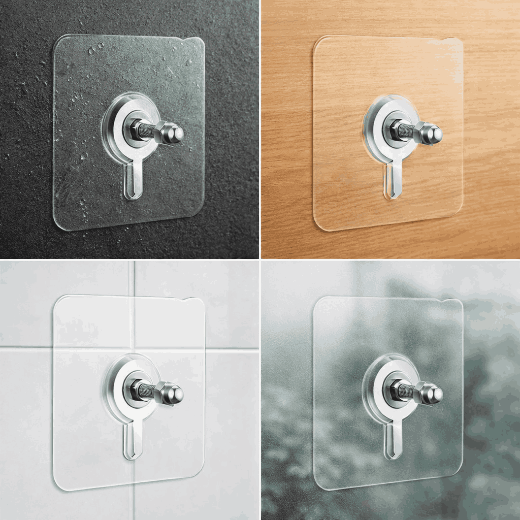 Pack of 10 Heavy-Duty Self-Adhesive Transparent Wall Hooks – Waterproof No-Drilling Screw & Nail Traceless Wall Organizers - Image 4