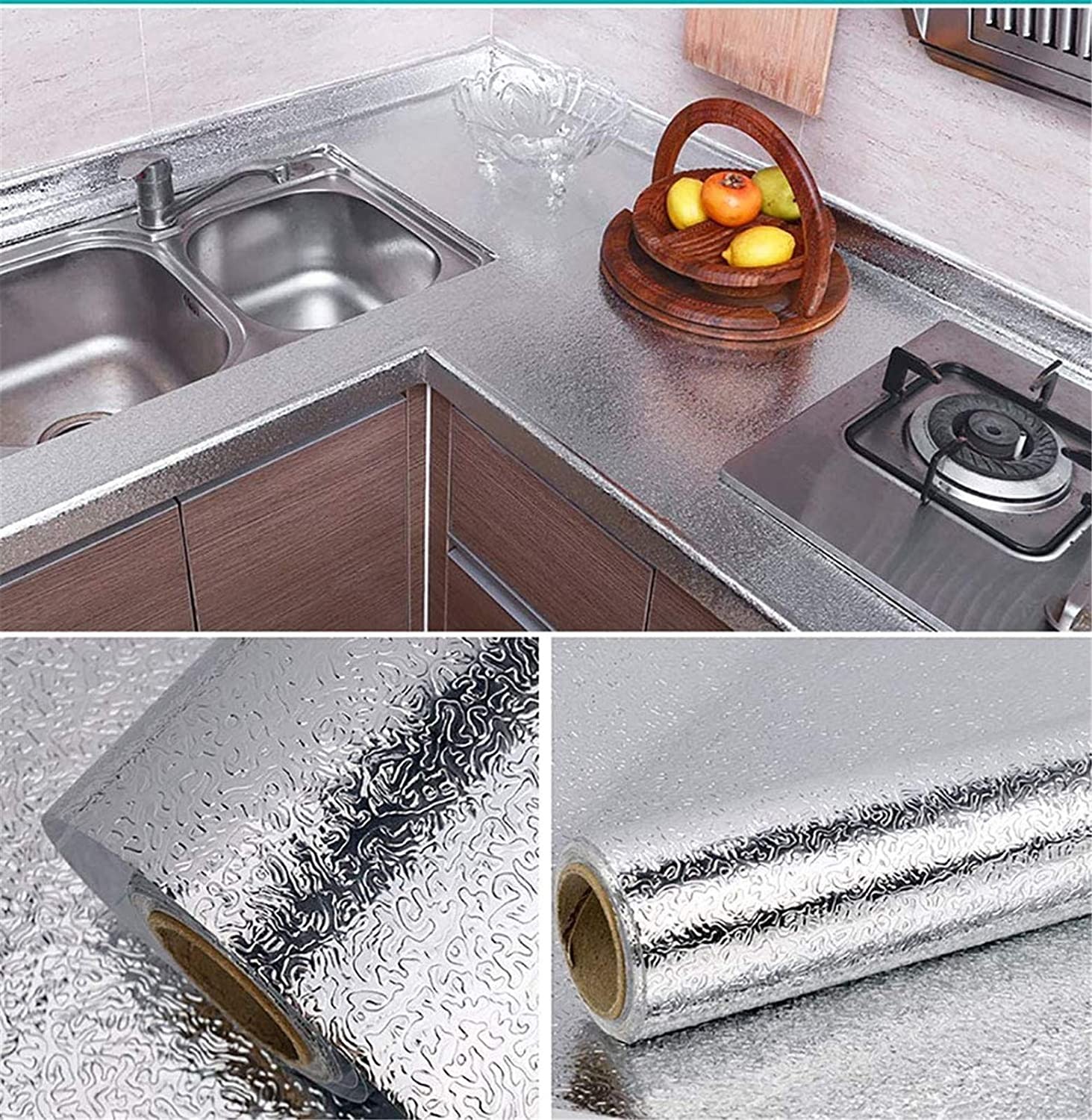 Silver Foil Kitchen Waterproof & Oil Proof Sticker | Aluminum Foil Self-Adhesive Sheet for Stove, Cabinets & Walls – Heat Resistant Wallpaper (60×200cm) - Image 3
