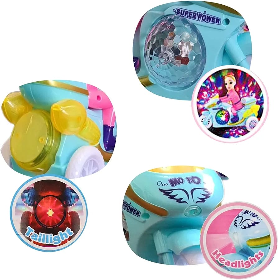 Princess Motorbike Toy With Lights Music And Dolls Pretend Playset Bump N Go Vehicle For Girls Kids Age 3 Plus (Random Color) - Image 3