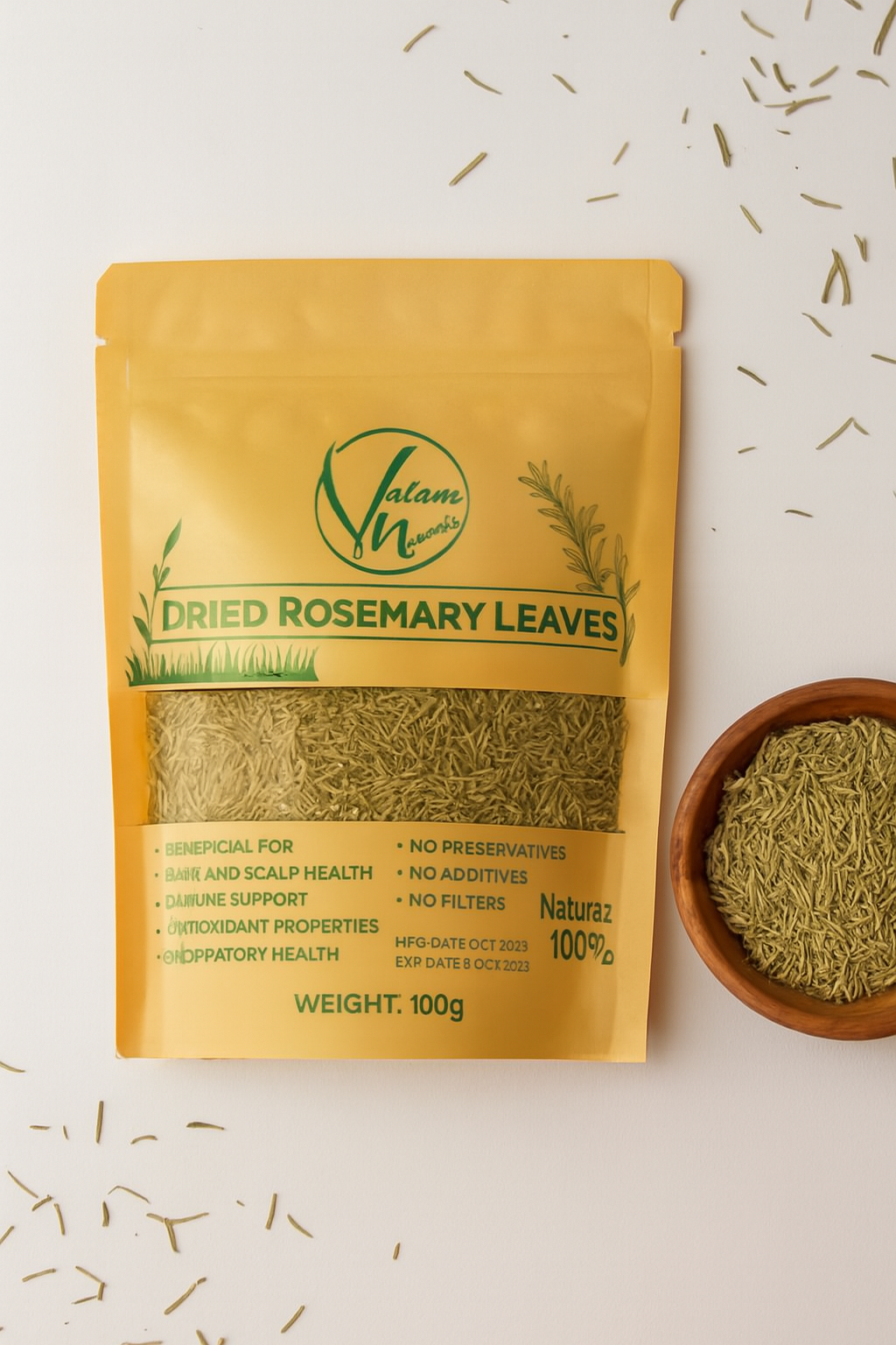 Valam Naturals Dried Rosemary Leaves 100g – 100% Natural, Preservative-Free Herb for Cooking, Hair & Scalp Care, and Immune Support - Image 2