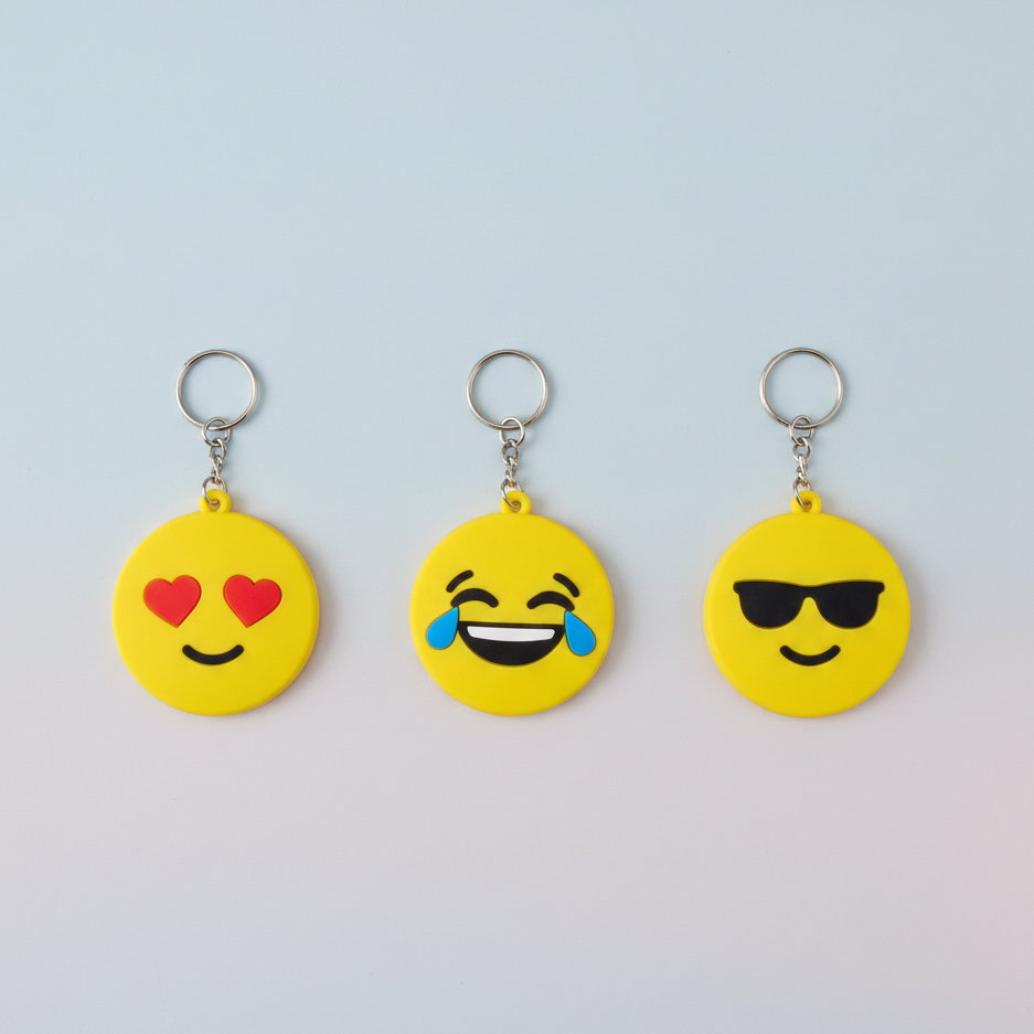 Pack of 3 Assorted Round Emoji Reaction Keychains – Plastic Smiley Face Charms (Random Designs) - Image 4