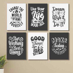 6 PC Motivational Quote Wall Decor Cardboard Phototiles Durable Stylish Elegant Home And Office Art