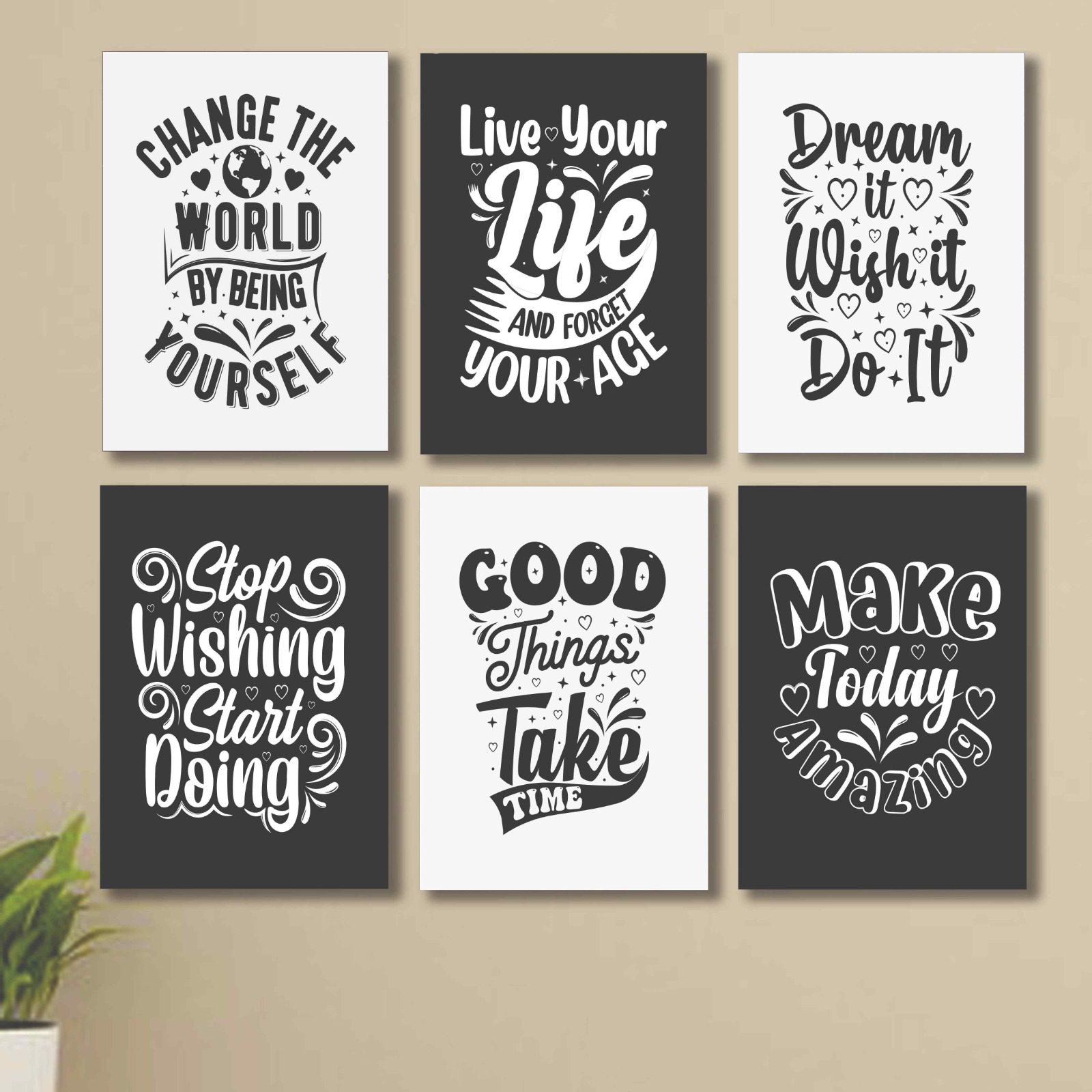 6 PC Motivational Quote Wall Decor Cardboard Phototiles Durable Stylish Elegant Home And Office Art