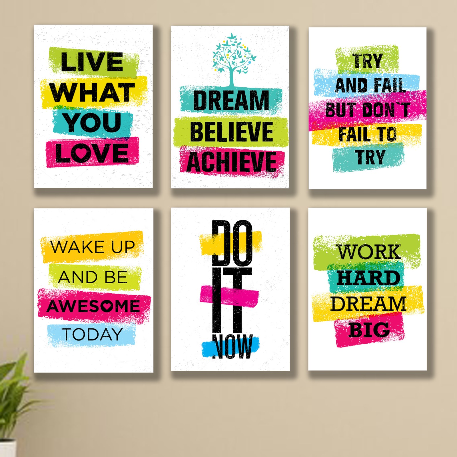 6 PC Motivational Quote Wall Decor Cardboard Phototiles Elegant Durable Stylish Inspiring And Decorative Art