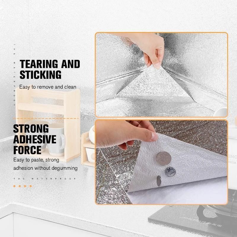 Silver Foil Kitchen Waterproof & Oil Proof Sticker | Aluminum Foil Self-Adhesive Sheet for Stove, Cabinets & Walls – Heat Resistant Wallpaper (60×200cm) - Image 4