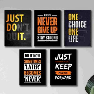 6 PC Wall Decor Cardboard Phototiles With Double Tape For Back Sticking Black Yellow Motivational Quotes