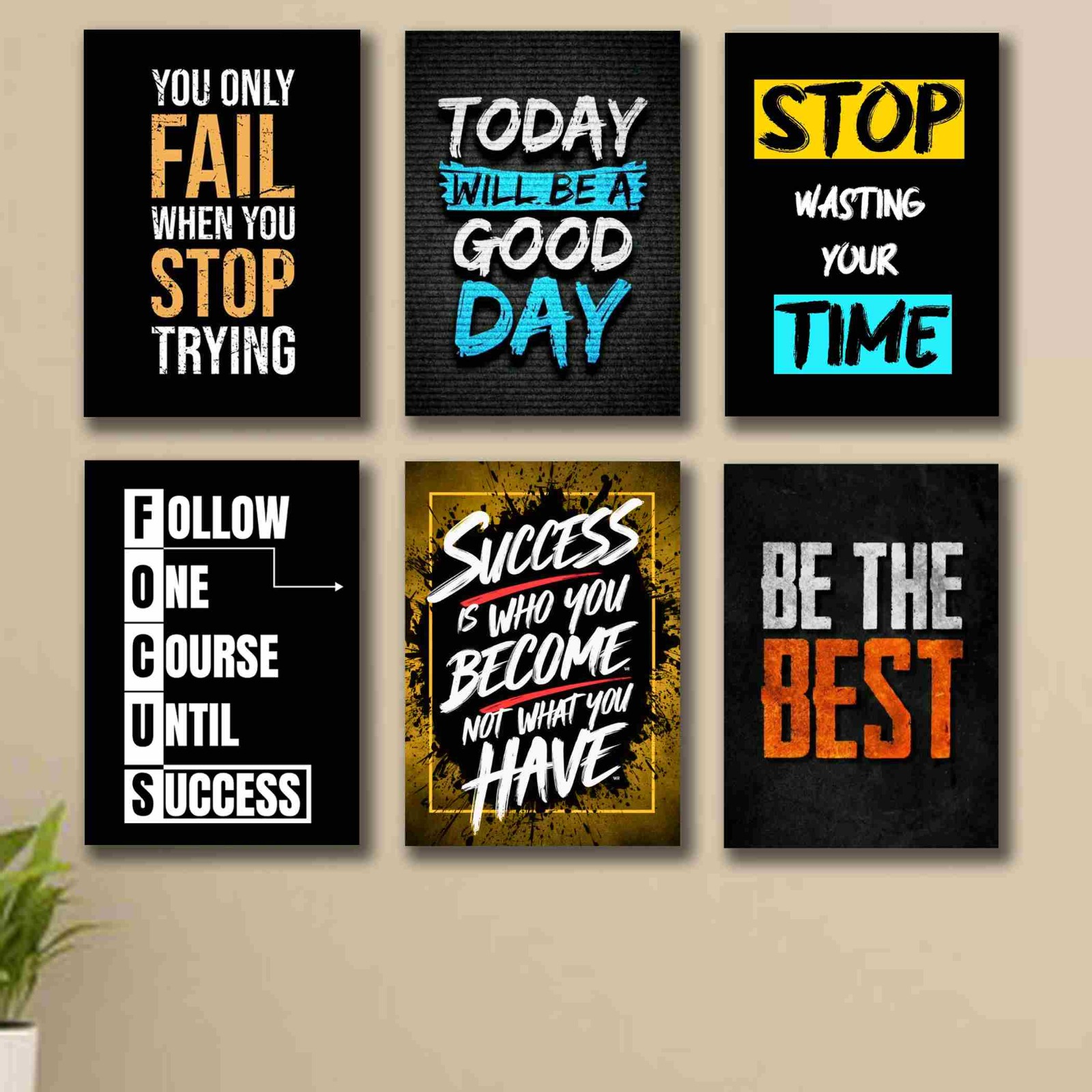 6 PC Wall Decor Cardboard Phototiles With Double Sided Back Sticking And Positive Quotes