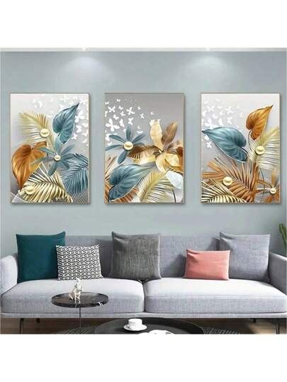 3pcs Butterfly Leafs Design Stickytiles Frame Providing Creative Artistic Pattern Elegant Look Modern Appearance