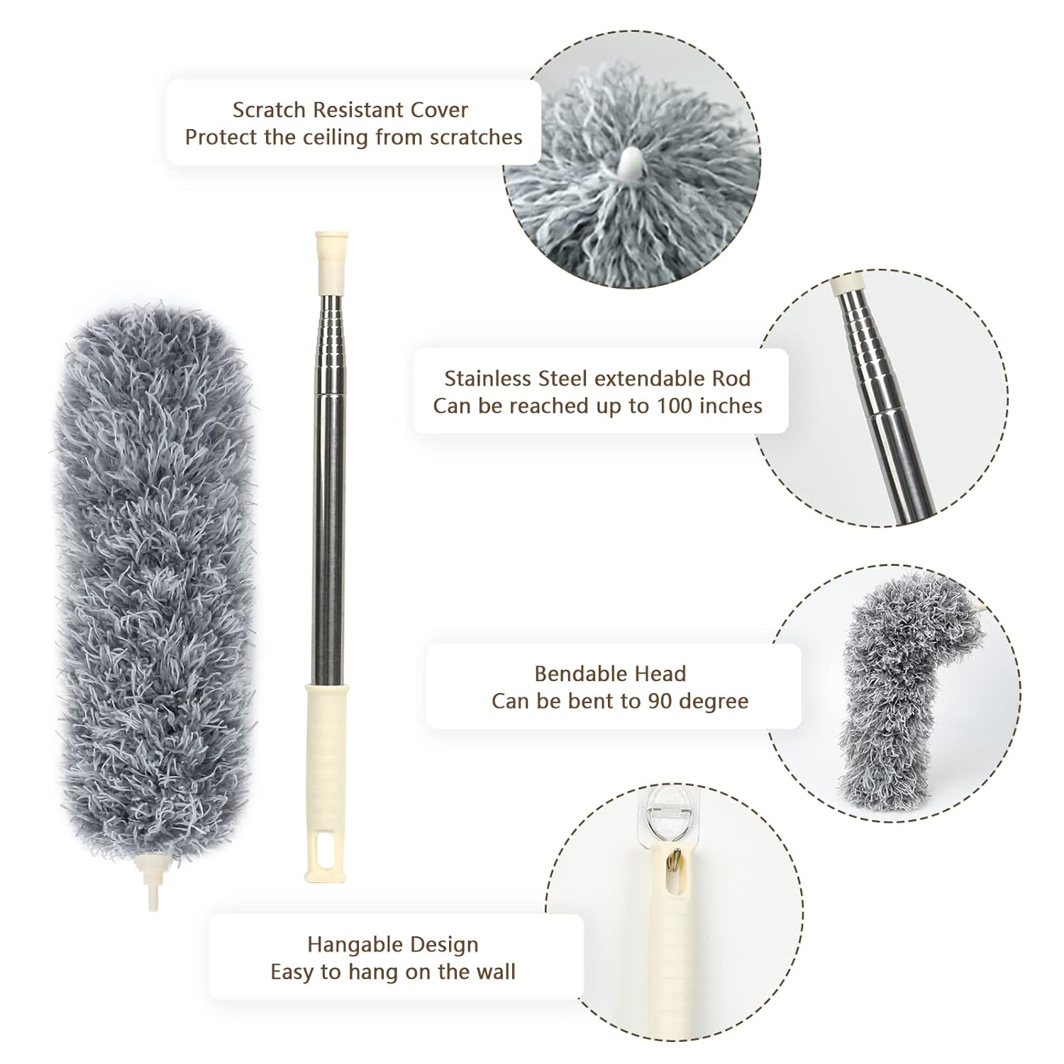 Grey Flexible Microfiber Duster – Bendable Long Reach Cleaning Brush for Home & Office - Image 3