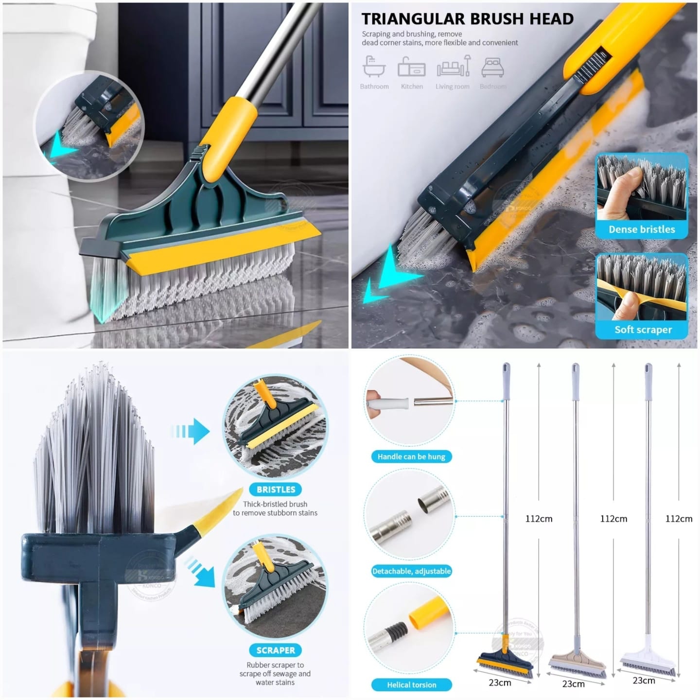 Keep your home spotless with this 2-in-1 floor cleaning brush. Featuring a 120° rotatable head, it easily scrubs bathroom tiles, windows, and floors for effortless cleaning - Image 3