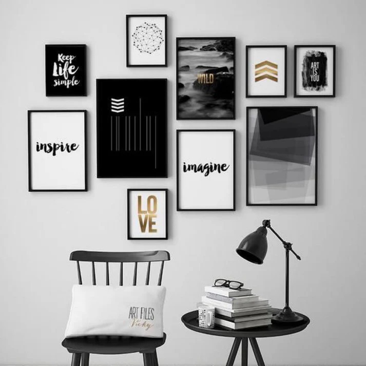 Set Of 10 Modern Motivational Photo Frames Black And White Inspirational Quotes And Abstract Designs Wooden MDF | Double Tape Includes