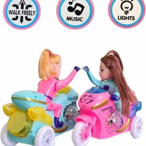 Princess Motorbike Toy With Lights Music And Dolls Pretend Playset Bump N Go Vehicle For Girls Kids Age 3 Plus (Random Color)