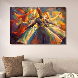 Darwaish Series Abstract Canvas Painting Sufi Whirling Dervishes With Double Tape | 12x16 Inches