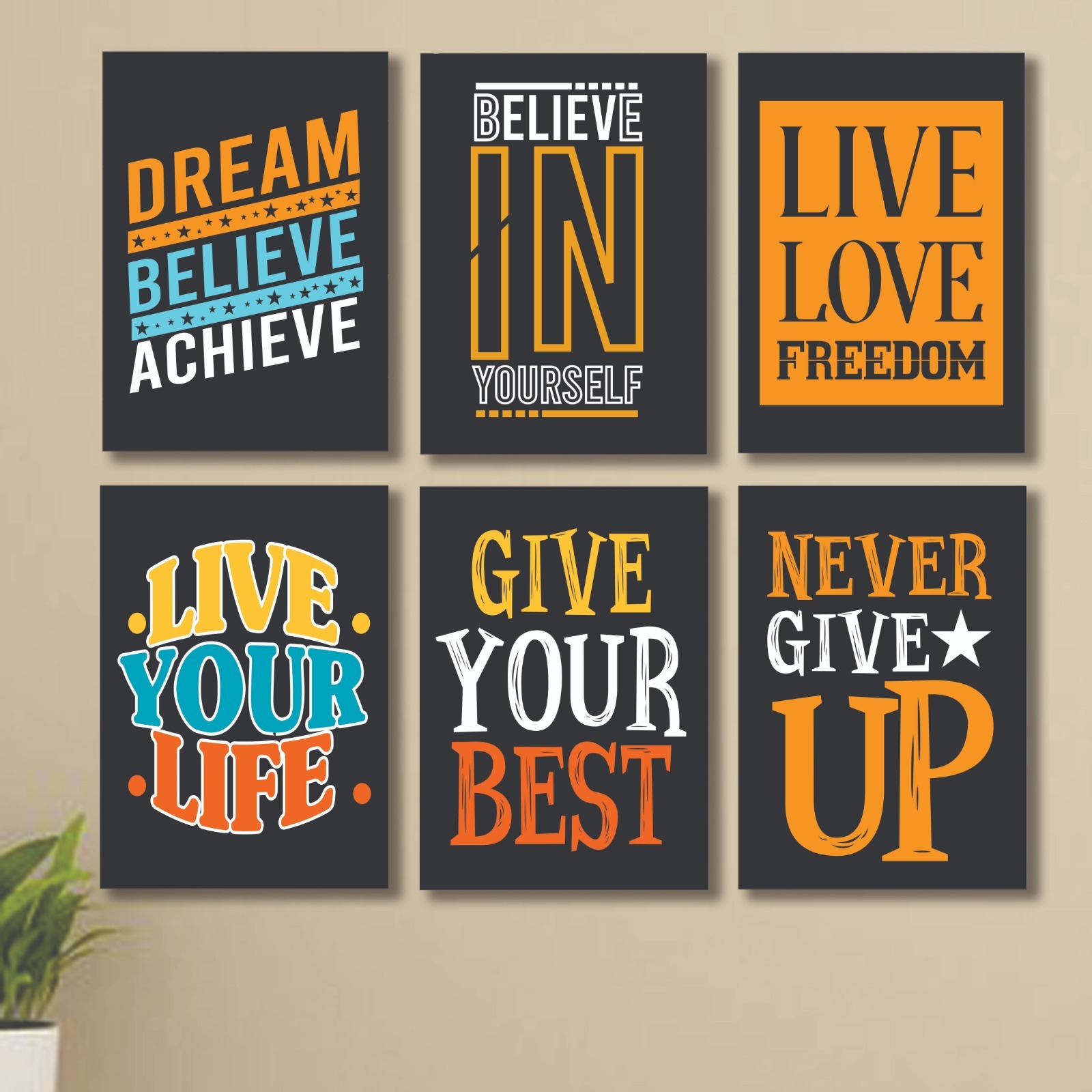 6 PC Wall Decor Cardboard Phototiles With Double Tape For Back Sticking Believe In Yourself