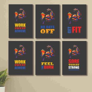 6 Pc Wall Decor Cardboard Phototiles With Double Tape Motivational Gym Quotes Work Hard Biceps Triceps
