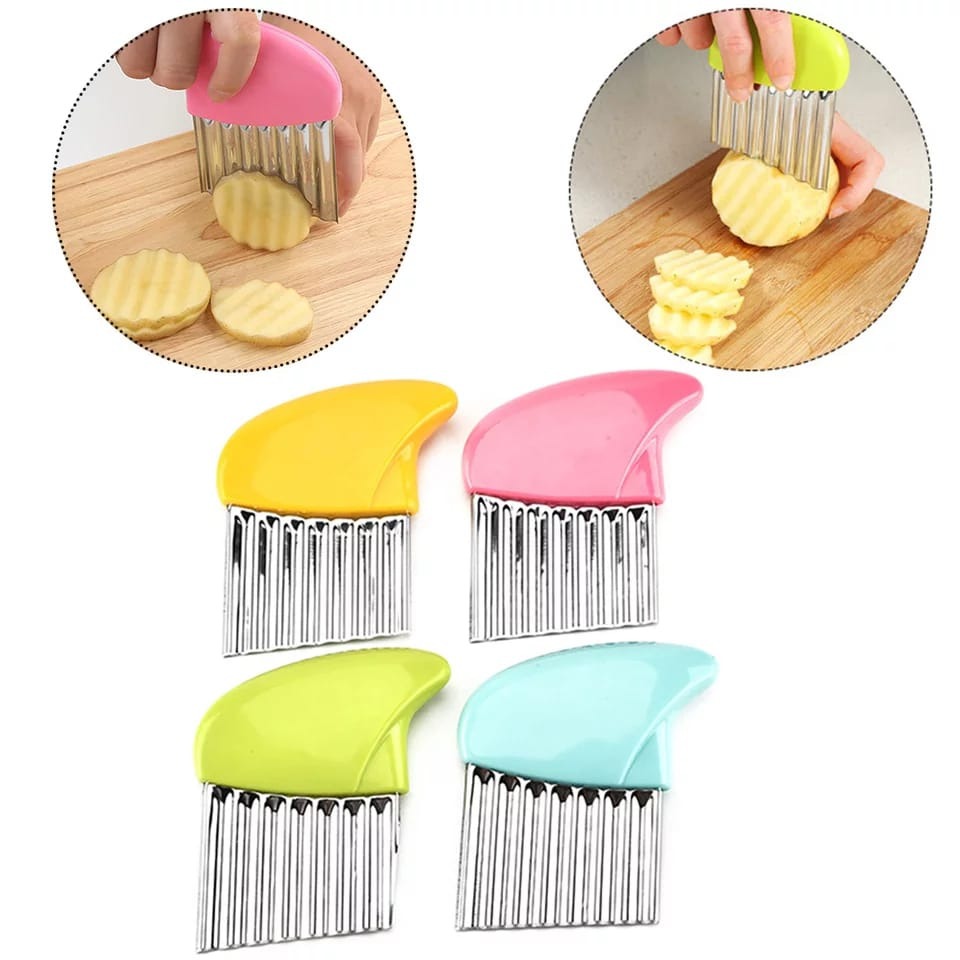 French Fry Crinkle Cutter – Stainless Steel Wavy Slicer Knife for Potatoes, Vegetables & Fruits | Easy Grip Chopper Tool for Kitchen Cutting & Garnishing
