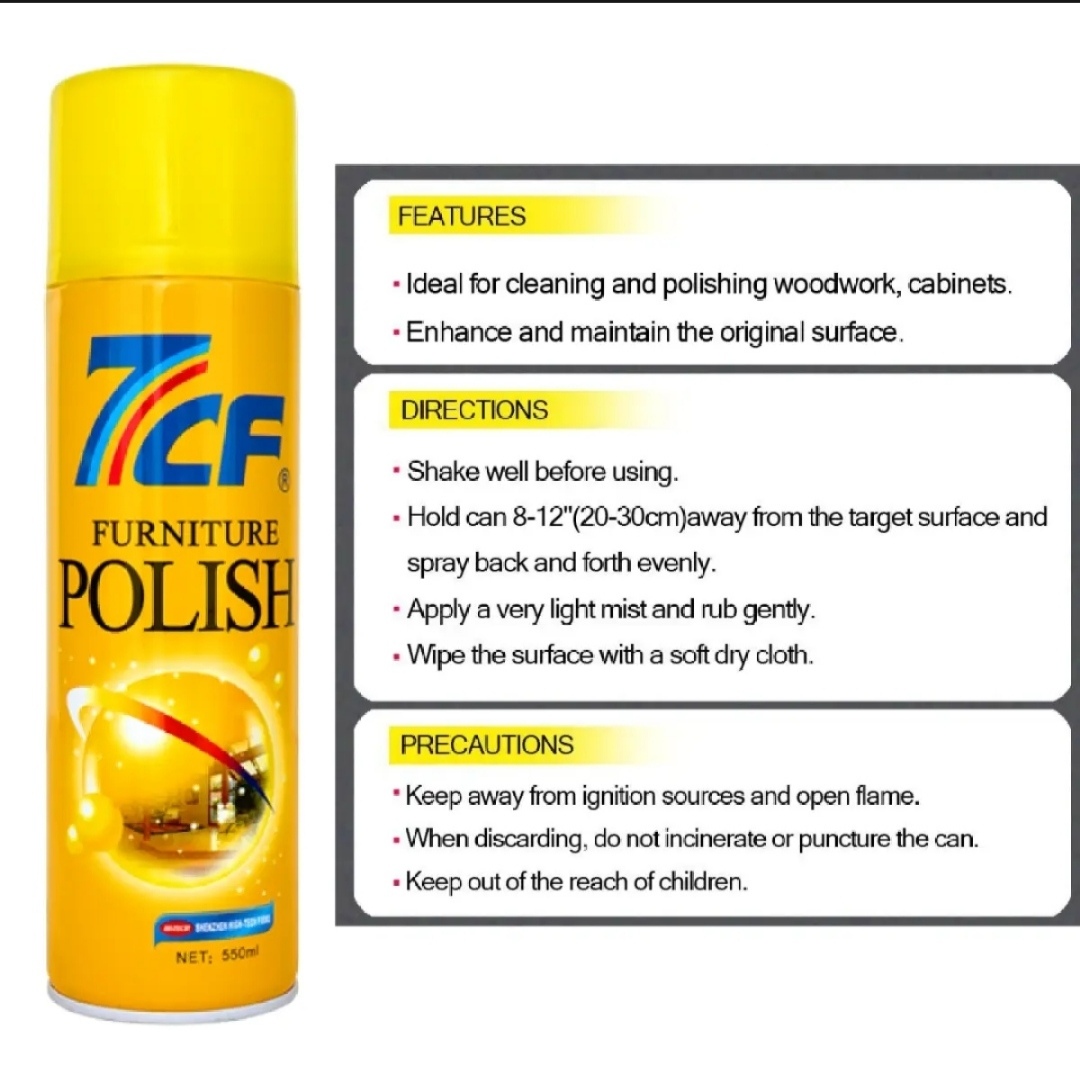 7CF Furniture Polish 550ml | Multi-Surface Shine & Protection Spray for Wood Furniture - Image 3
