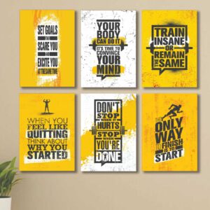 6 PC Fitness Quote Wall Decor Cardboard Phototiles Durable Stylish Energetic Inspiring And Unique Decorative Gym And Home Art