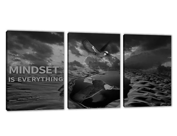 set of 3 Motivational sticky canvas frames for wall decore / sticky phototiles for office and home workplace