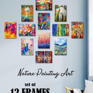 Colorful Nature Themed Canvas Art Prints 12 Pcs Set Wooden Sticky Tiles 5x7 Inches Easy Mounting