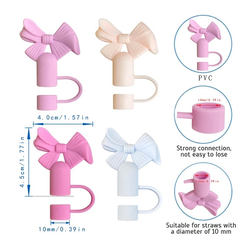 Buy 1 Get 1 Free – Silicone Straw Cover Cap for Stanley Cup | 10mm 3D Bow & Animal Straw Topper | Dust-Proof, Reusable Drinking Straw Tips - Image 4