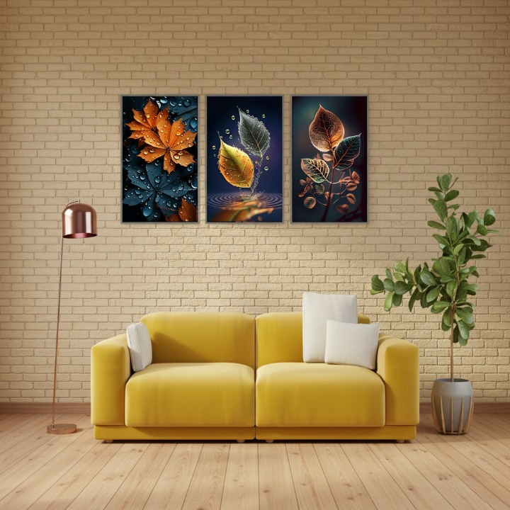 3-Piece Autumn Leaf Wall Art Frames – Decorative 8x11 Inch Modern Home Decor Set with Double Tape for Easy Wall Mounting - Image 3