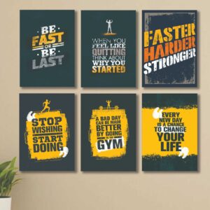 6 PC Wall Decor Cardboard Phototiles With Double Sided Back Sticking – Gym Hardest Quotes