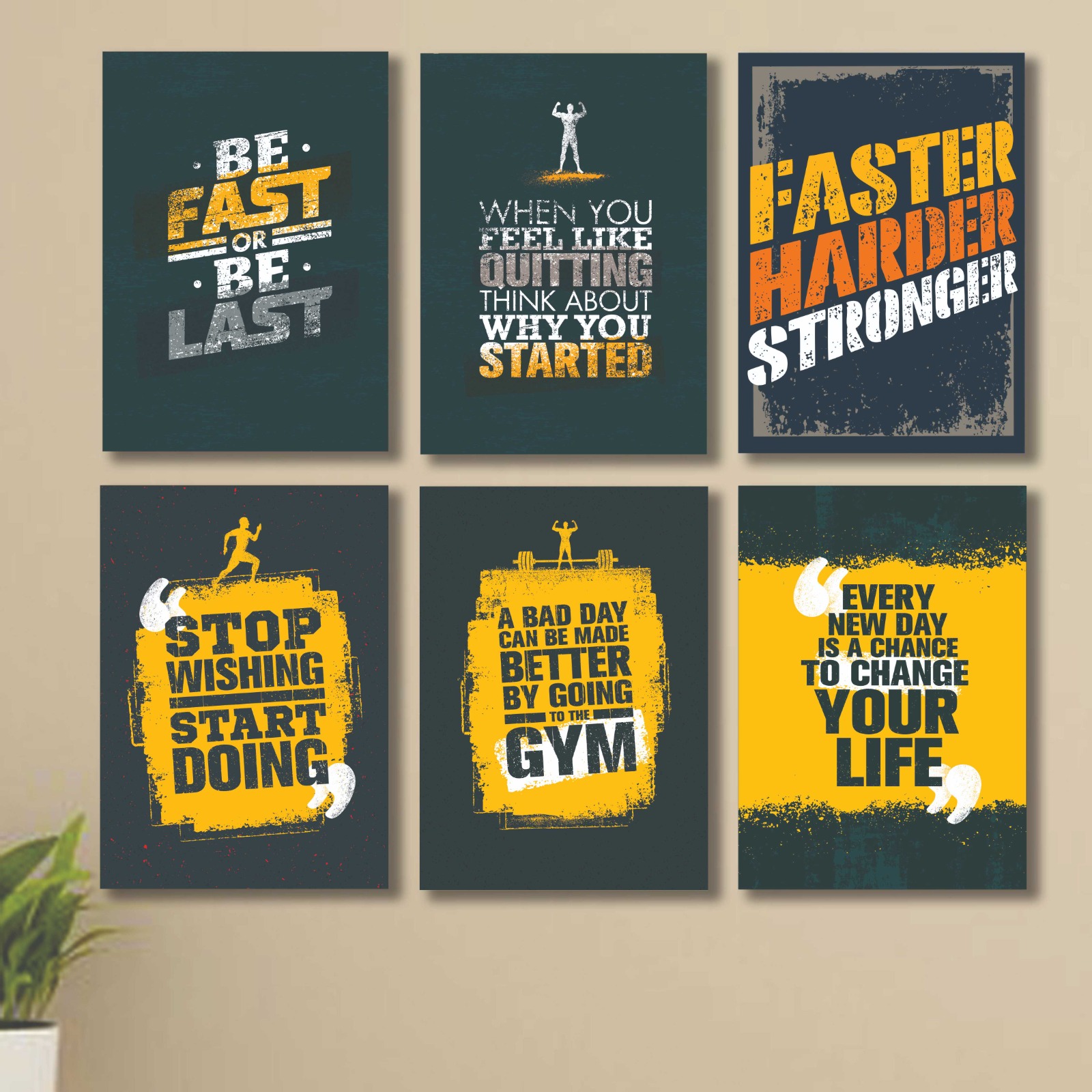 6 PC Wall Decor Cardboard Phototiles With Double Sided Back Sticking – Gym Hardest Quotes