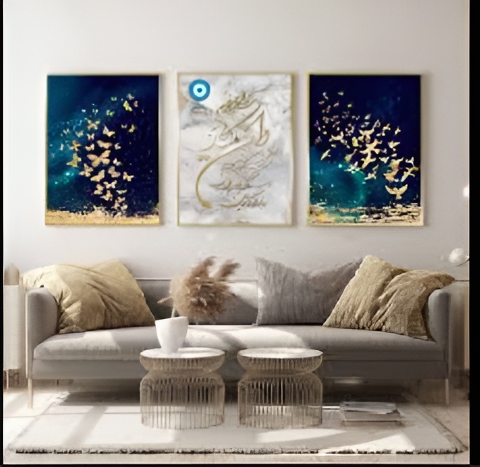 set of 3 sticky wooden frames for home office wall decore / sticky phototiles